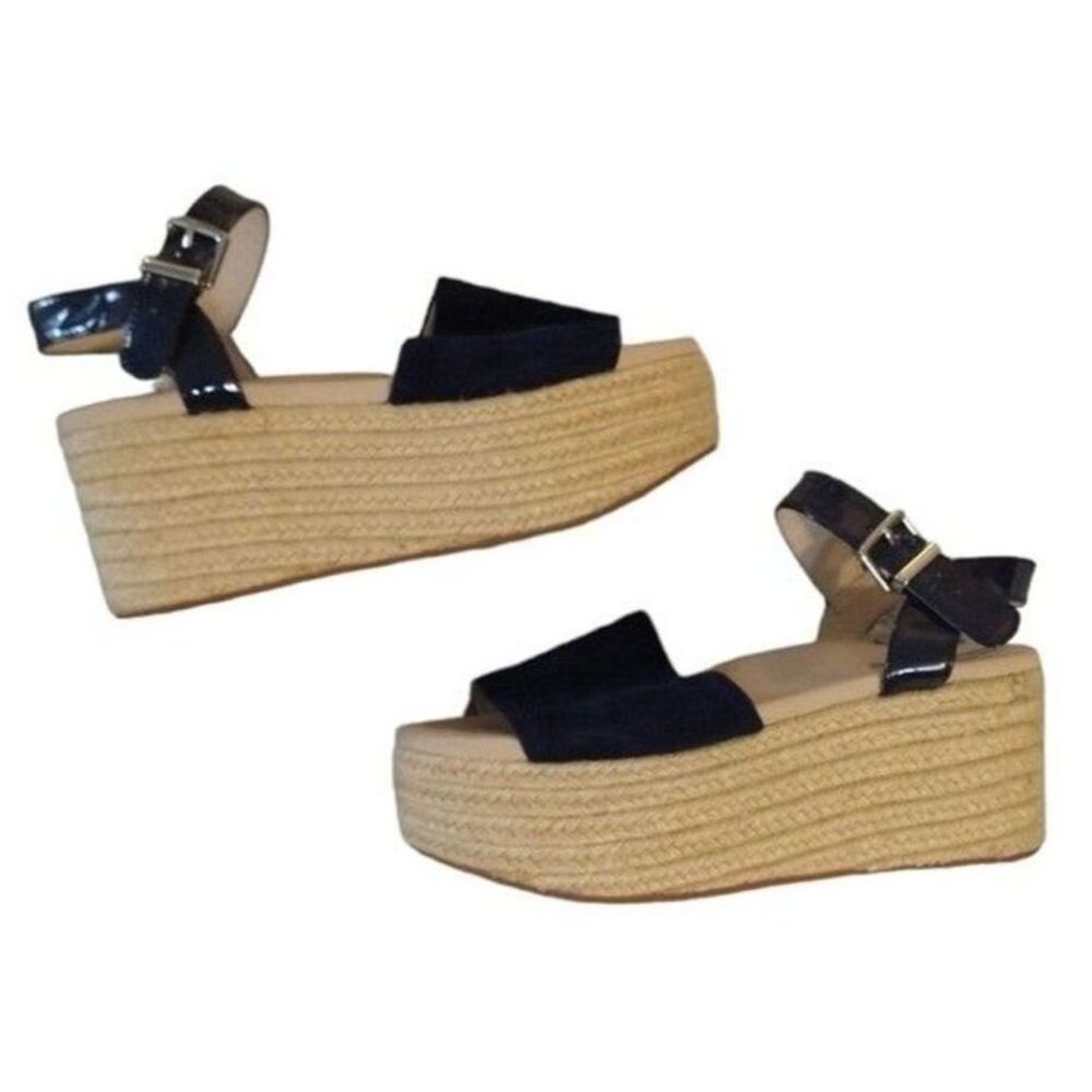 Kenneth Cole  Suede Sandals Blue Sz 8 Boho Summer Espadrille cottage core